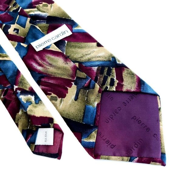 Pierre Cardin Abstract Blue Purple Beige Wide Silk Tie‎ - Picture 5 of 6
